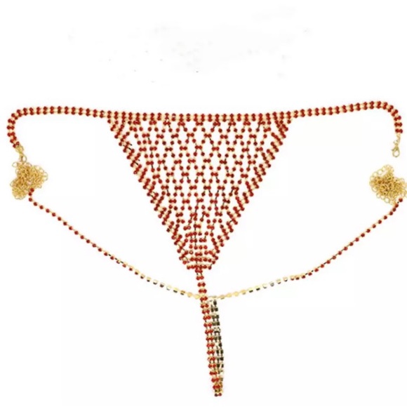Thong Rhinestone Mesh metal Red New - Picture 1 of 3